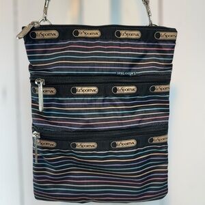 Lesportsac Rainbow Black 3 Zip Crossbody Bag Adjustable Straps Pride